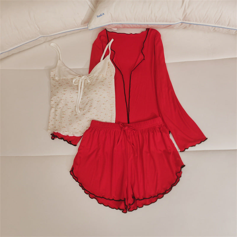 3-Piece Silky Slip Suspender Nightie 100% Cotton