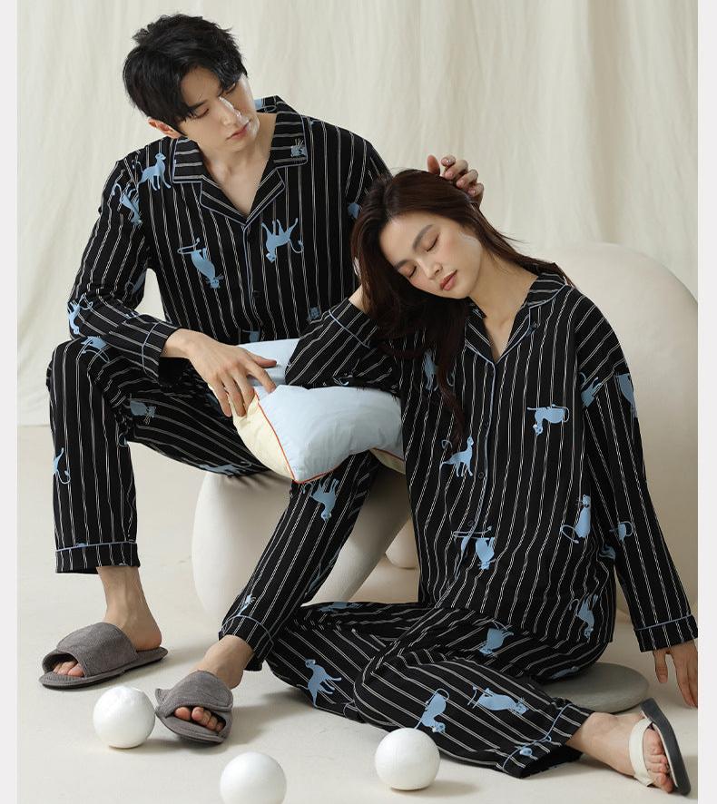 Cat Pattern Matching Couples Pajamas - Premium Cotton
