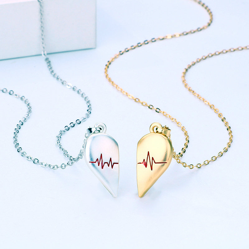 Engravable Magnetic Heartbeat Necklaces for Couples