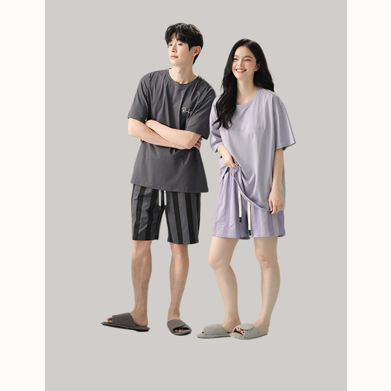 Korean Style Couple Pajamas - Soft Matching Short Sleeve Set