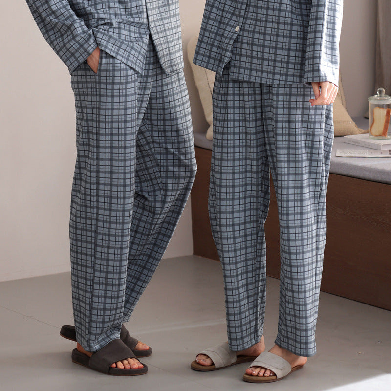 Matching Pajamas – Grey-Blue Plaid, Cotton-Stretch Straight Fit