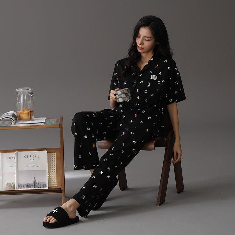 4-Piece Black Matching Pajamas Set - 100% Premium Cotton