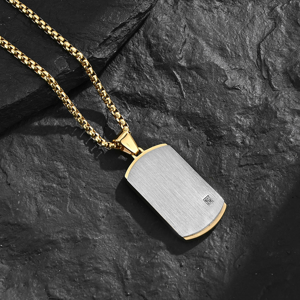 Engraved Vertical Brushed Pendant Mens Necklace