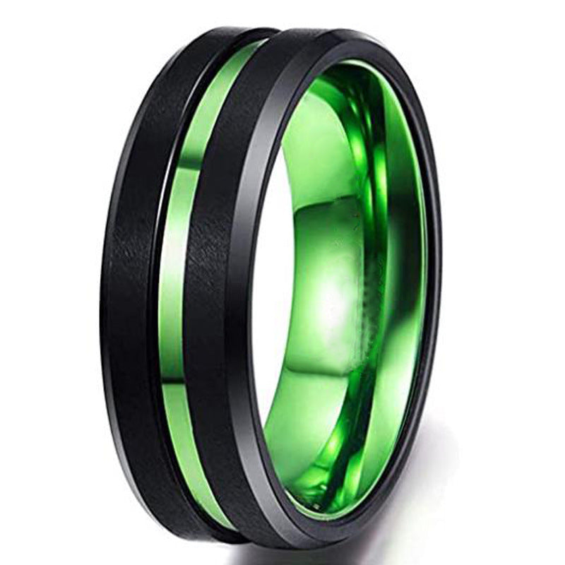Mens Tungsten Wedding Band - Rugged Two-Tone Engraved Marriage Ring