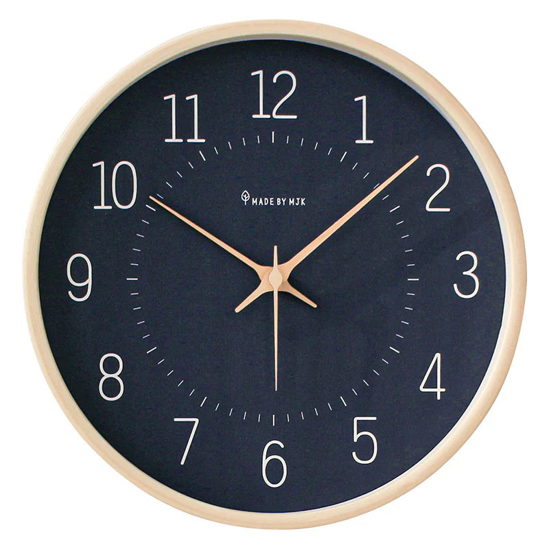 Japanese Minimalist Silent Wall Clock – 12" Solid Wood