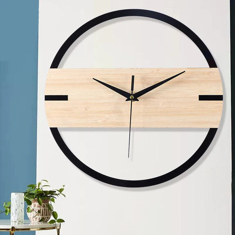 Minimalist Nordic Wall Clock — 12" Acrylic with Wood-Band Accent