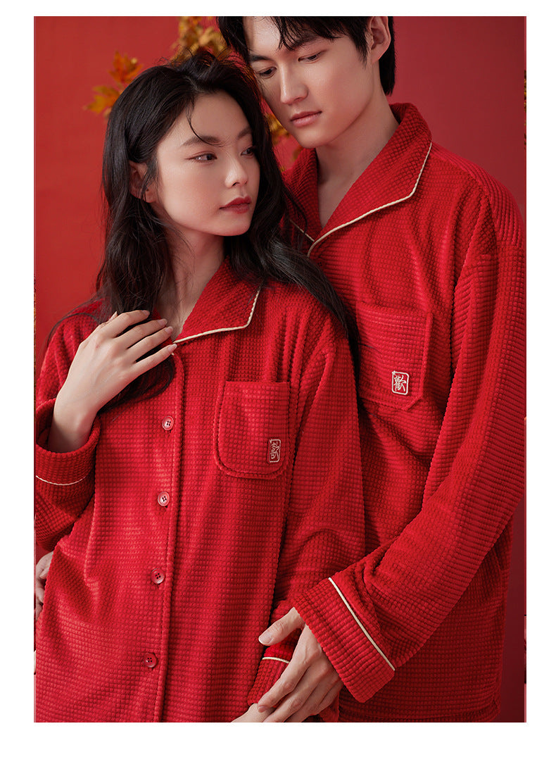 Newly Wed Couples Red Flannel Pajamas Set