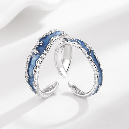 Engravable Ocean Theme Promise Rings Set for Couples