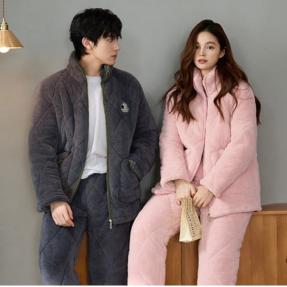 Matching Pajamas – Quilted Zip High-Collar Fleece Set