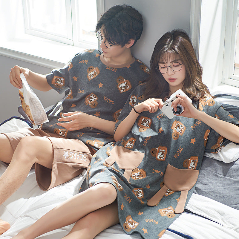 Matching Short Sleeves Pajamas Set for Couples Pure Cotton