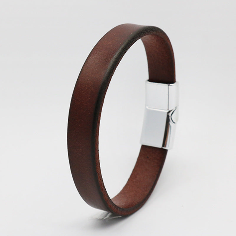 Magnetic Buckle Mens Leather Bracelet 22cm