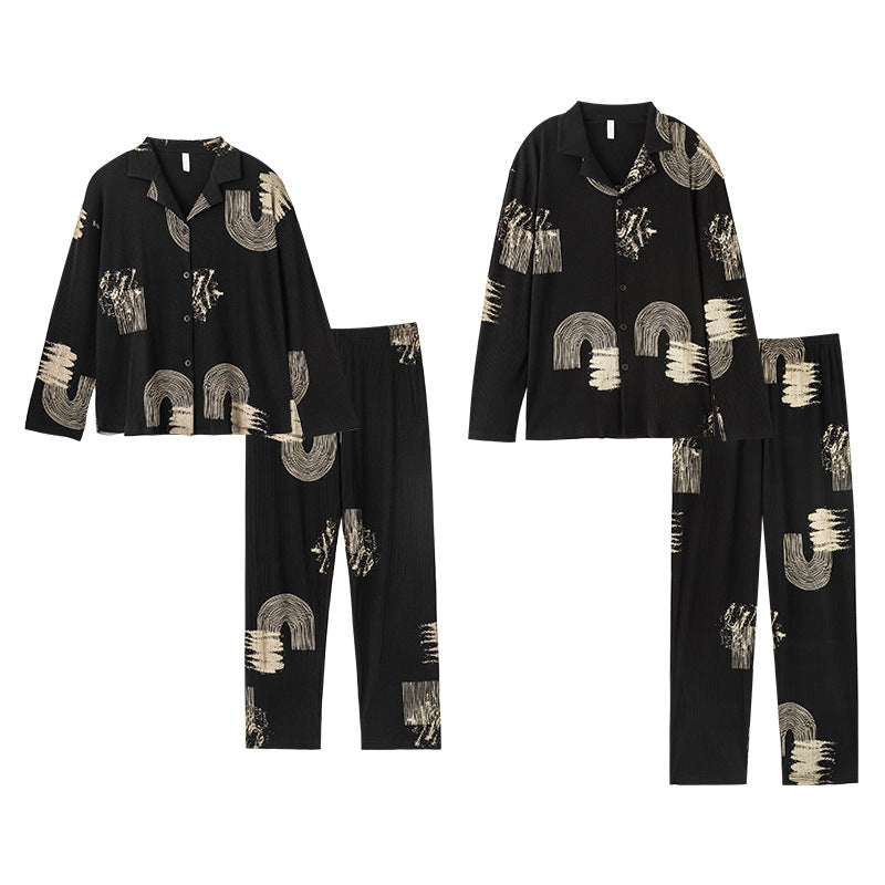 Matching Pajamas Sleepwear Set for Couples Black Pure Cotton