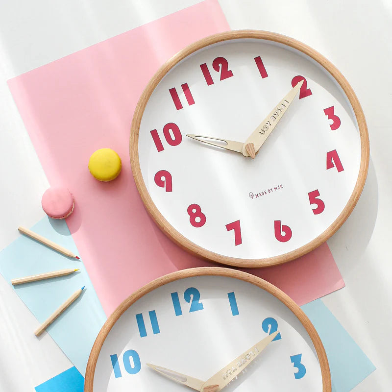 Classroom Silent Wall Clock – Solid Wood, 12" (Non-Ticking)