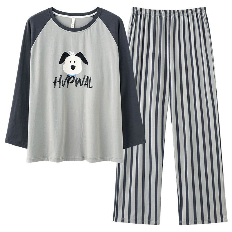 4-Piece Striped Puppy Cozy PJs Set for Couples