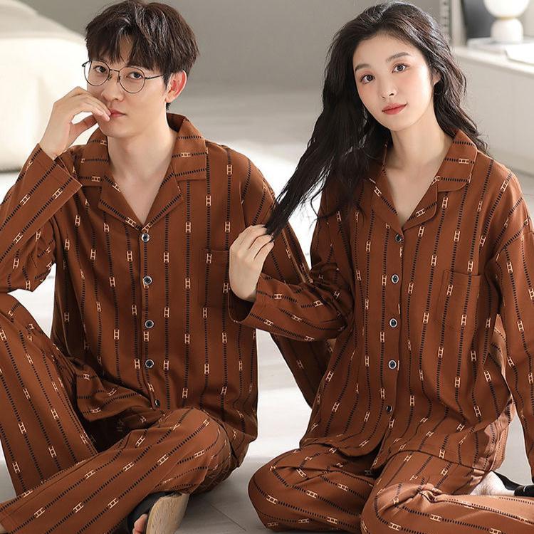 Matching Long Sleeves Couples Pajamas Set 100% Cotton