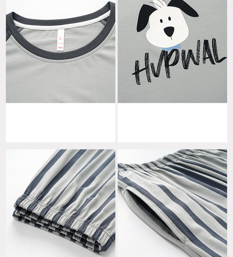 4-Piece Striped Puppy Cozy PJs Set for Couples