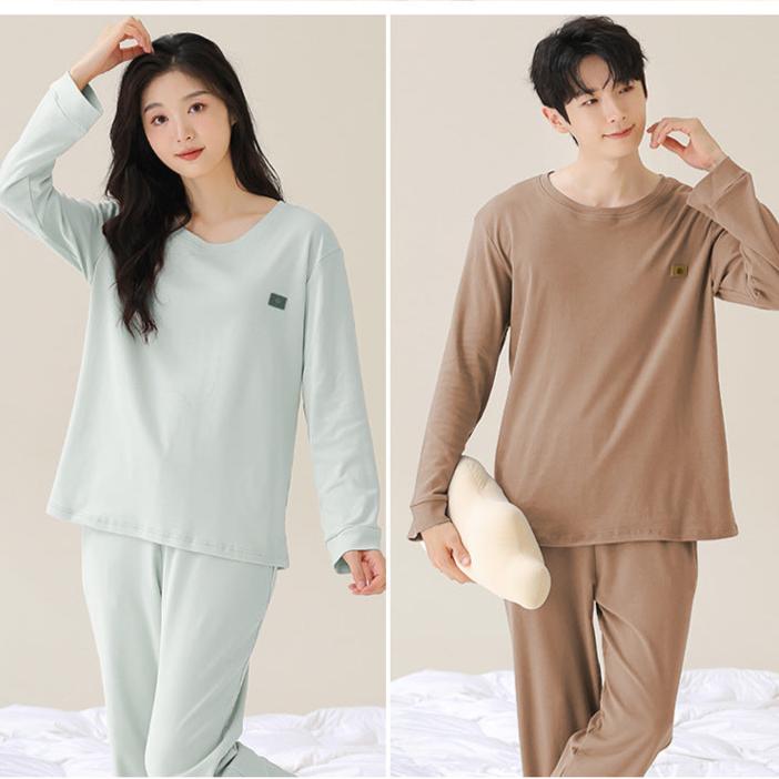 Long Sleeve Round Neck Couples Winter Pajamas 100% Cotton