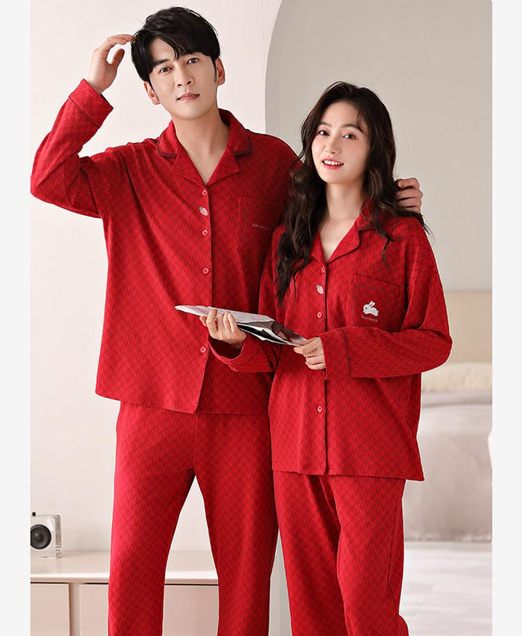 Comfy Winter Couples Red Pajamas Set 100% Cotton