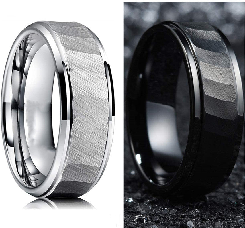 Custom Knife Cut Mens Ring - Stainless Steel