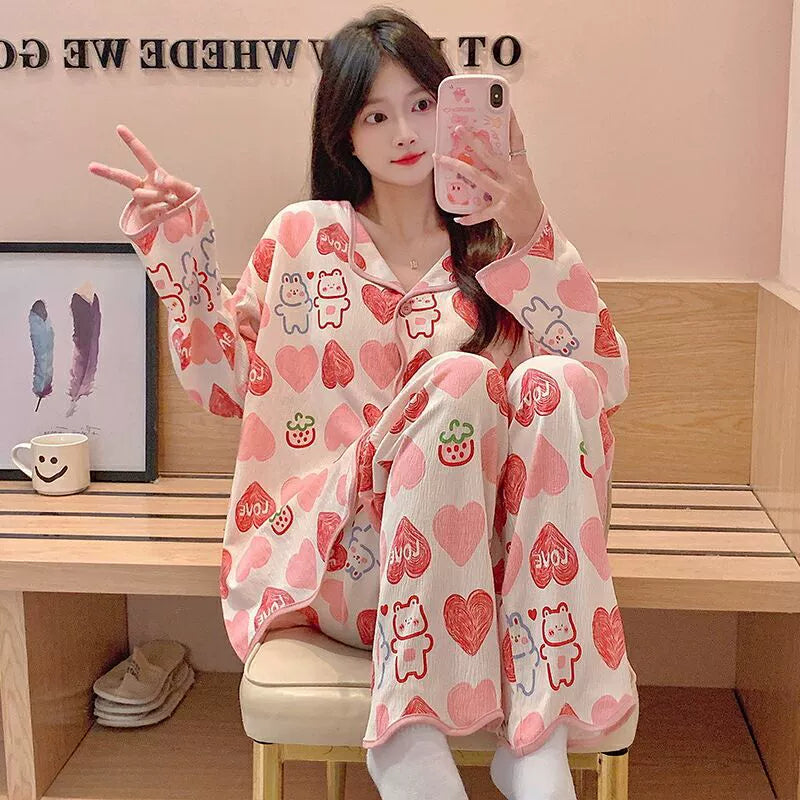 Hearts Print Pajamas Set 100% Organic Cotton
