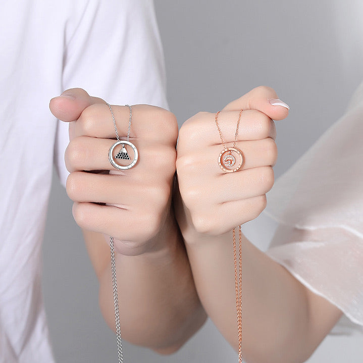 Engraved Rings Couple Promise Necklaces Set