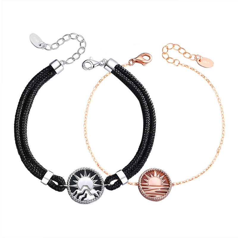 Engravable Ocean Mountain Romantic Couple Bracelets Set
