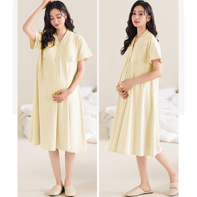 Gullei™ Breathable Cotton Maternity Pajama Set with Built-in Bra