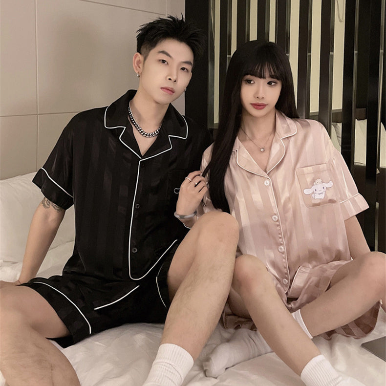 Classic Ice Silk Couple's Pajama Set | Timeless Elegance