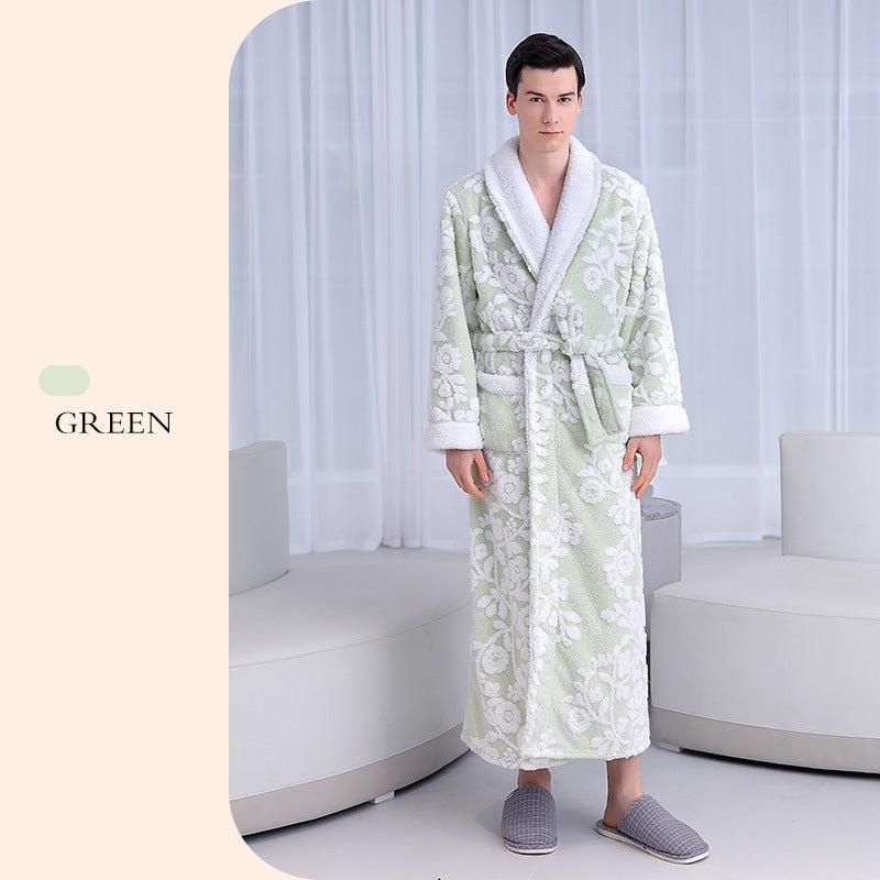 Floral Thickened Flannel Robe Nightgown Set