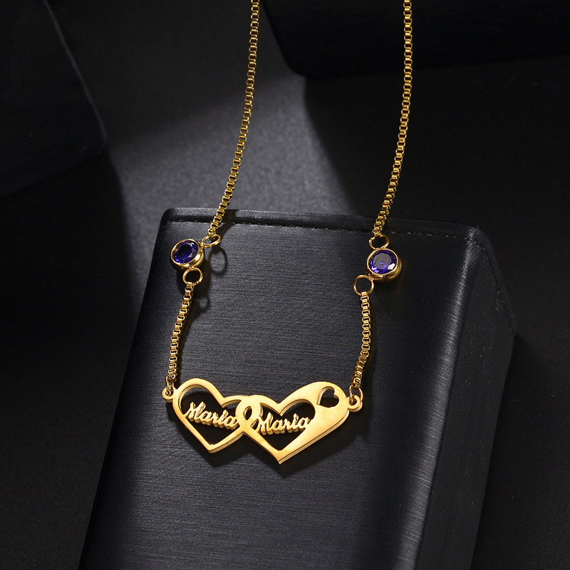 Double Hearts Personal Names Necklace