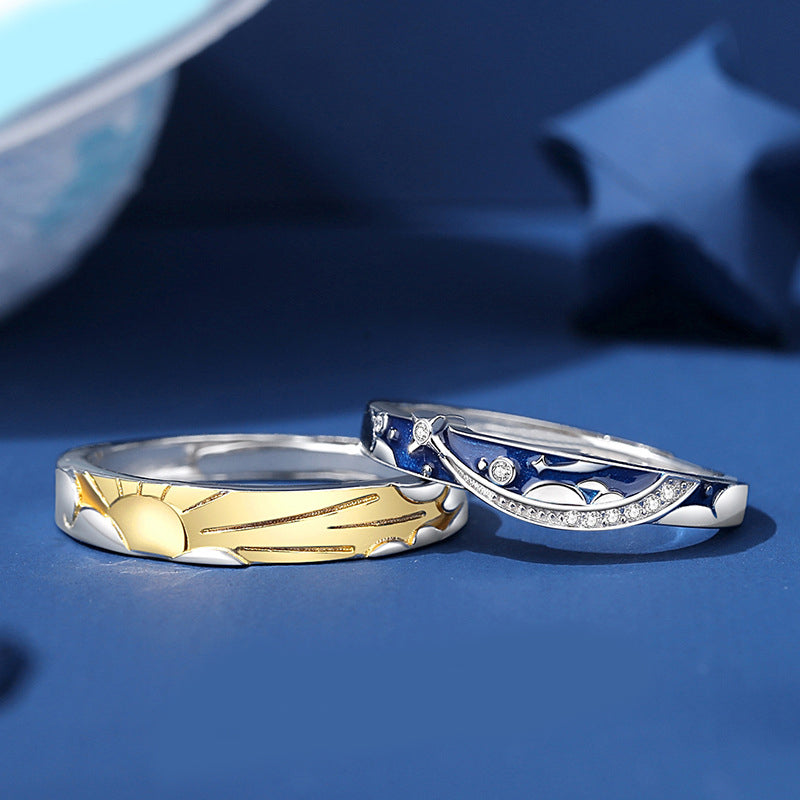 Engravable Sun and Moon Rings Set for Couples