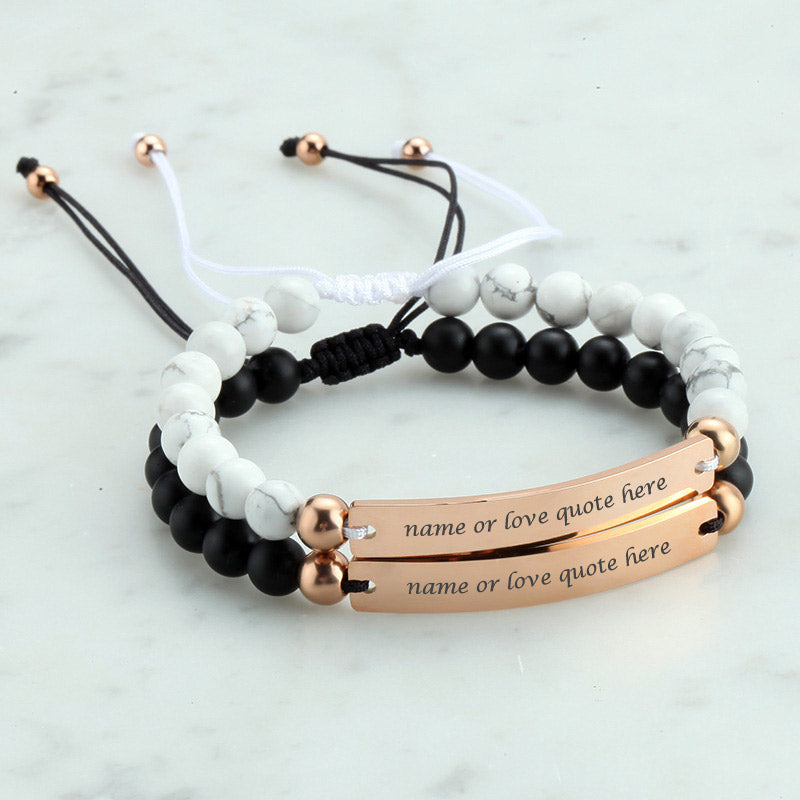 Matching Engraved Couple Promise Bracelets Set
