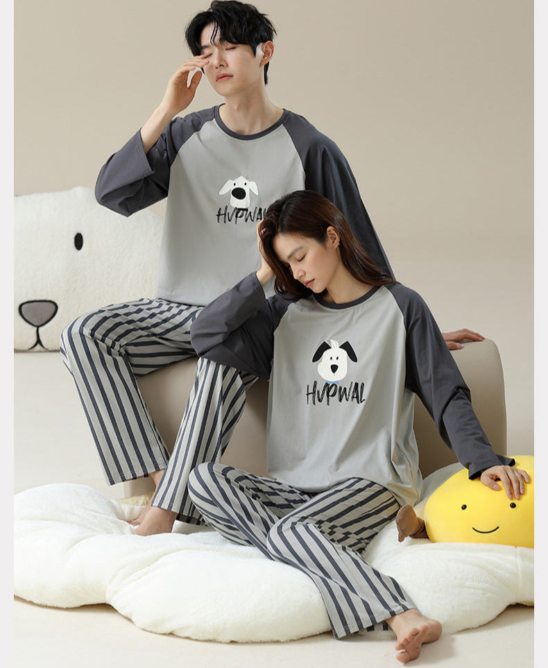 4-Piece Striped Puppy Cozy PJs Set for Couples