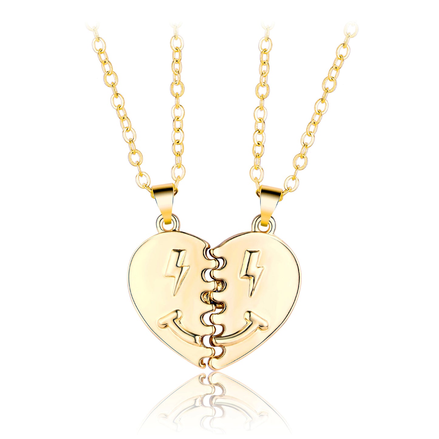 Engravable Cute Magnetic Hearts Couple Necklaces Set