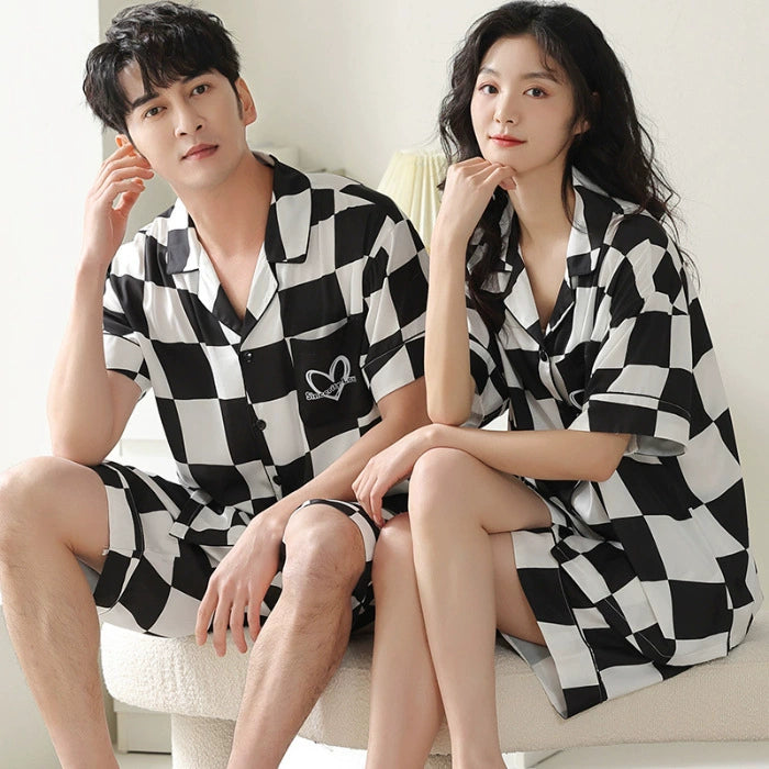 Checkerboard Couple PJs - Matching Short Sleeve Set
