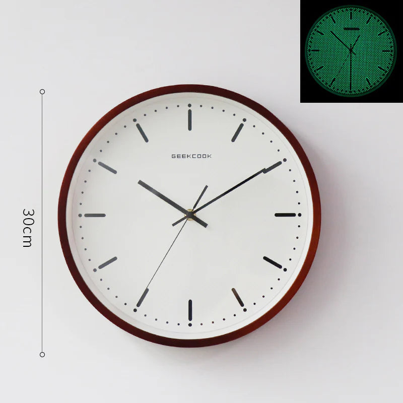 Minimalist Night-Glow Silent Wall Clock — 12" Metal & Glass