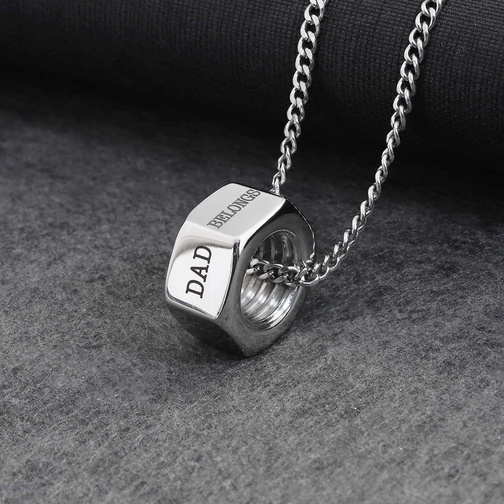 Engravable Nut Necklace Gift for Mechanic Dad