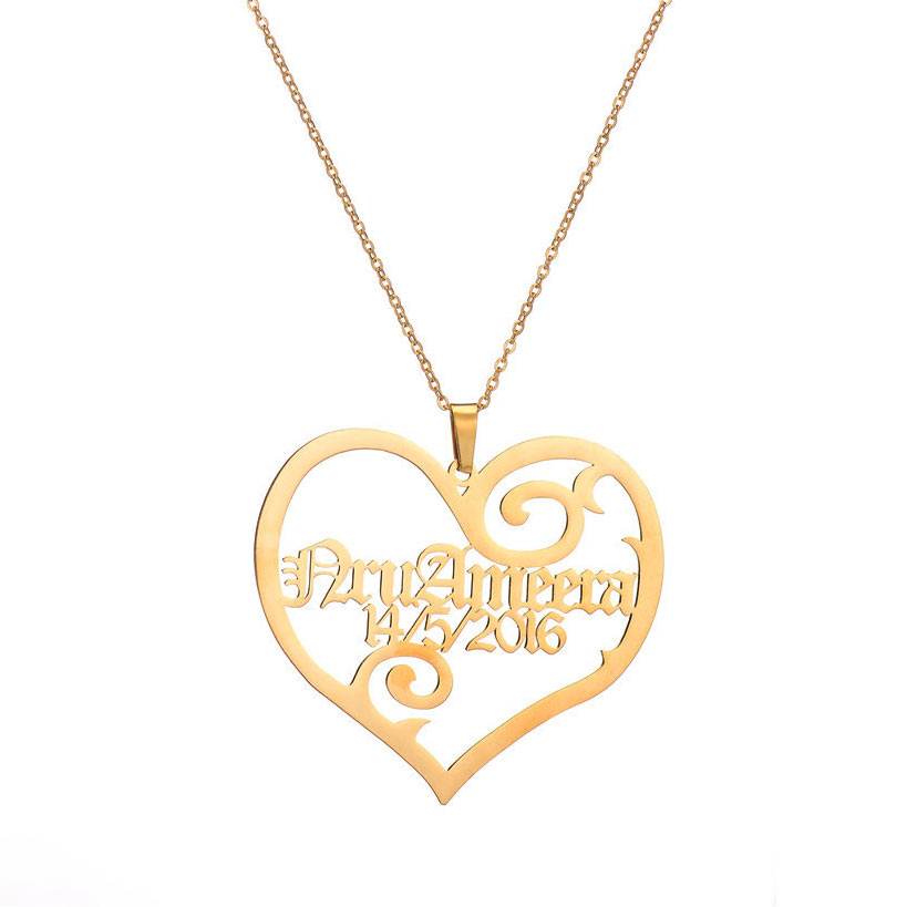 Custom Heart Name and Date Necklace for Her