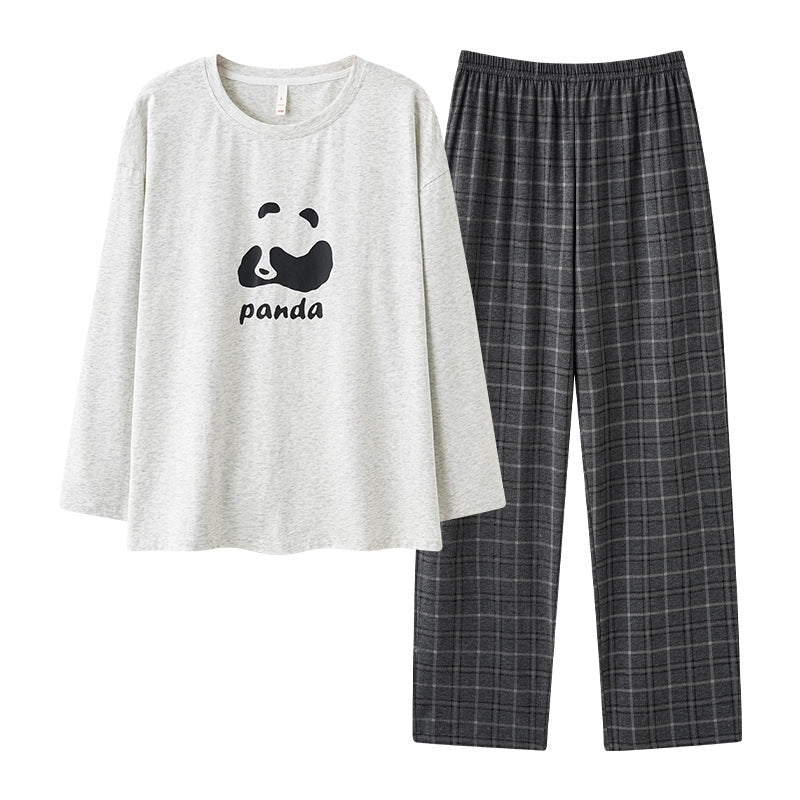 4-Piece Plaid Pattern Pandas Matching Cotton Pajamas