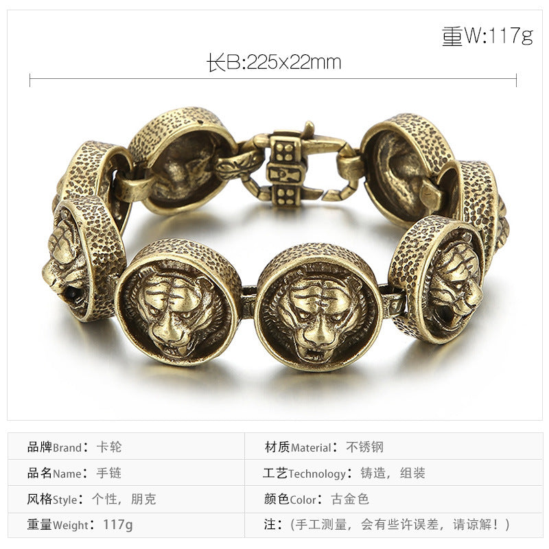 Vintage Tiger Head Mens Fashion Bracelet 22cm