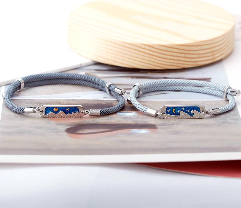 Ocean Mountain Couple Promise Bracelets Set