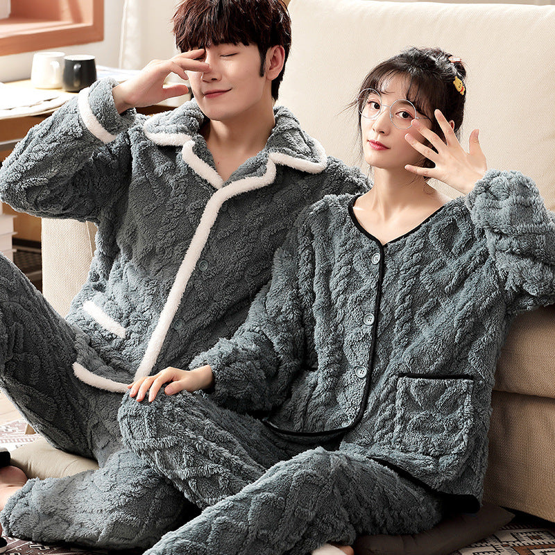 Matching Winter Sleepwear PJs Set for Couples Coral Fleece
