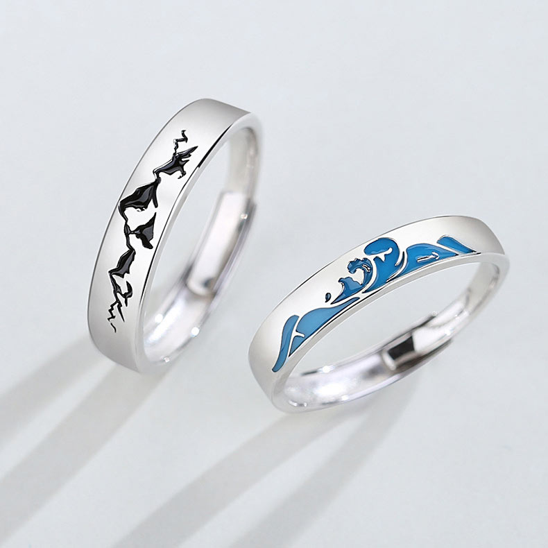 Mountain Ocean Matching Promise Rings Set for 2