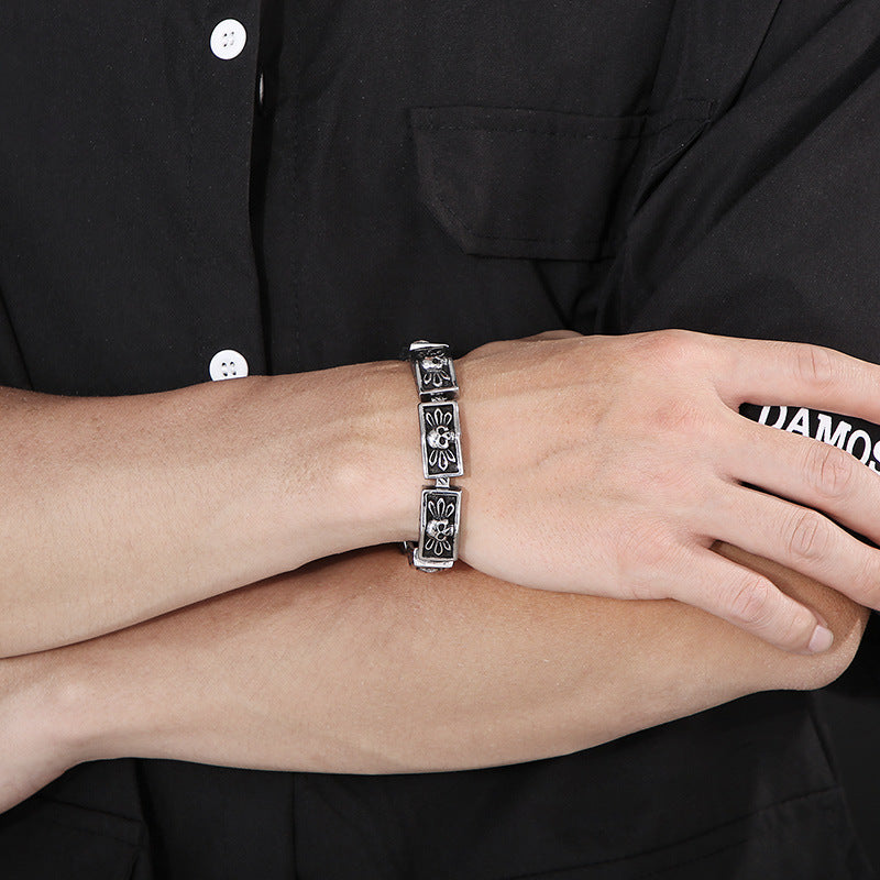 Custom Vintage Skull Mens Steel Bracelet 21.5cm