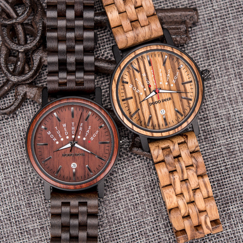 Matching Wood Couple Luminous Watch Set