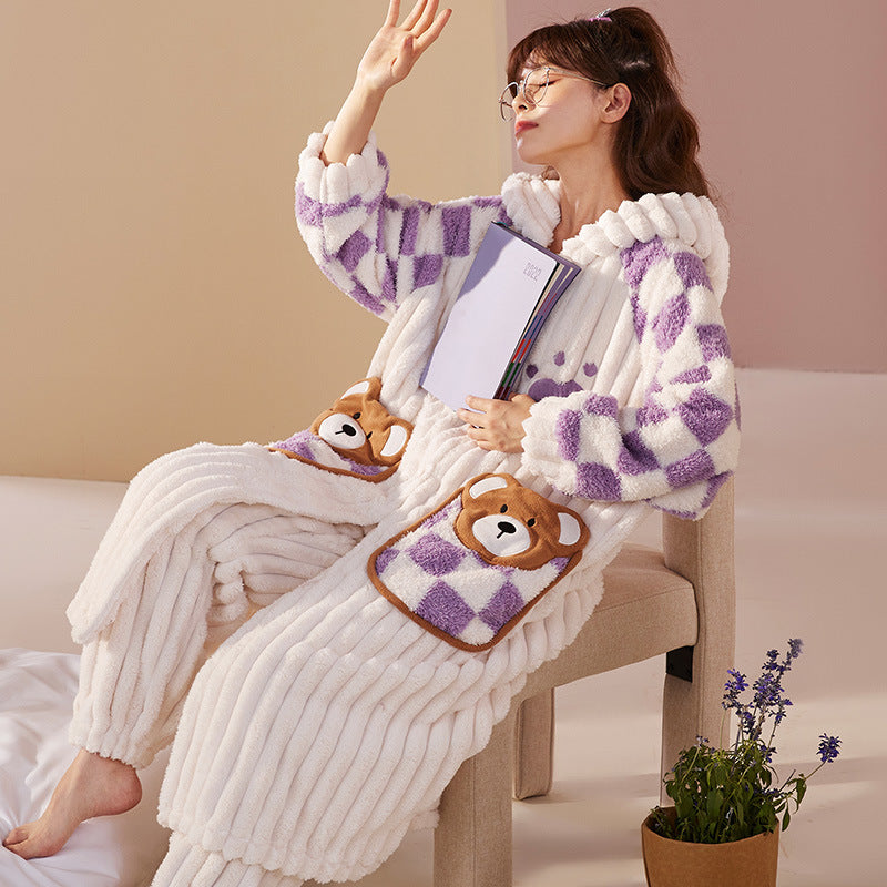 Cute Bear Winter Nightwear Dress for Women