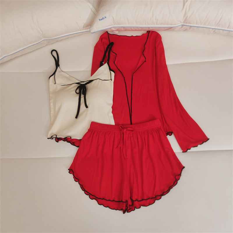 3-Piece Silky Slip Suspender Nightie 100% Cotton