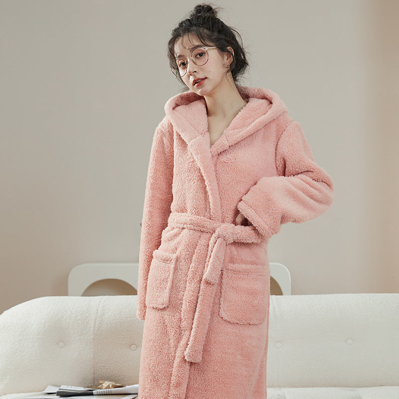Bathrobe Winter Nightgown Set for Couples Coral Fleece