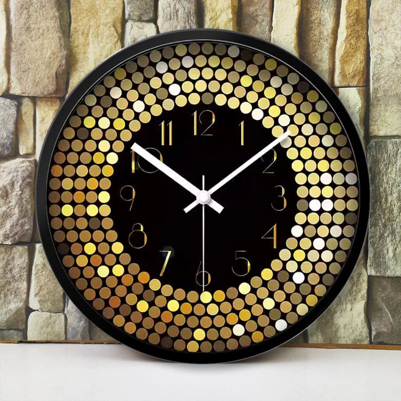 Silent Wall Clock – Glass Front Gold Dots, 30 cm