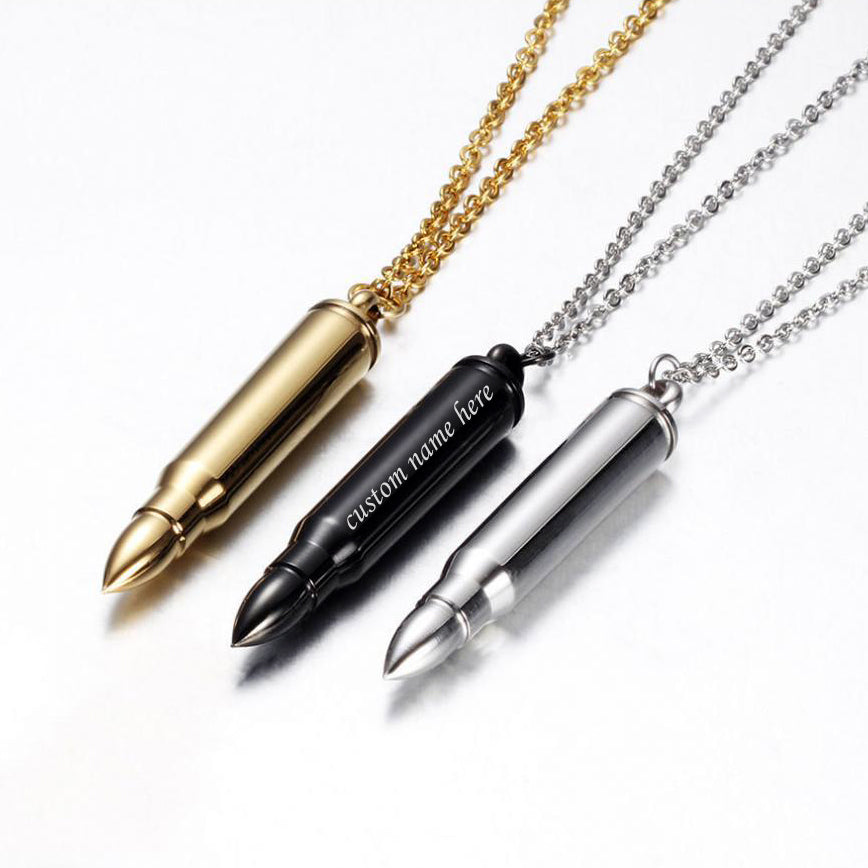 Bullet Urn Necklace Engraved Cremation Jewelry Ashes Keepsake